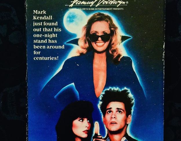 The movie poster of Once Bitten which starring Karen Kopins alongside Jim Carrey.