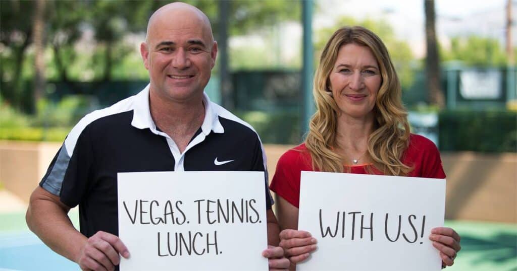 Andre Agassi in a charity campaign with wife Steffi Graaf