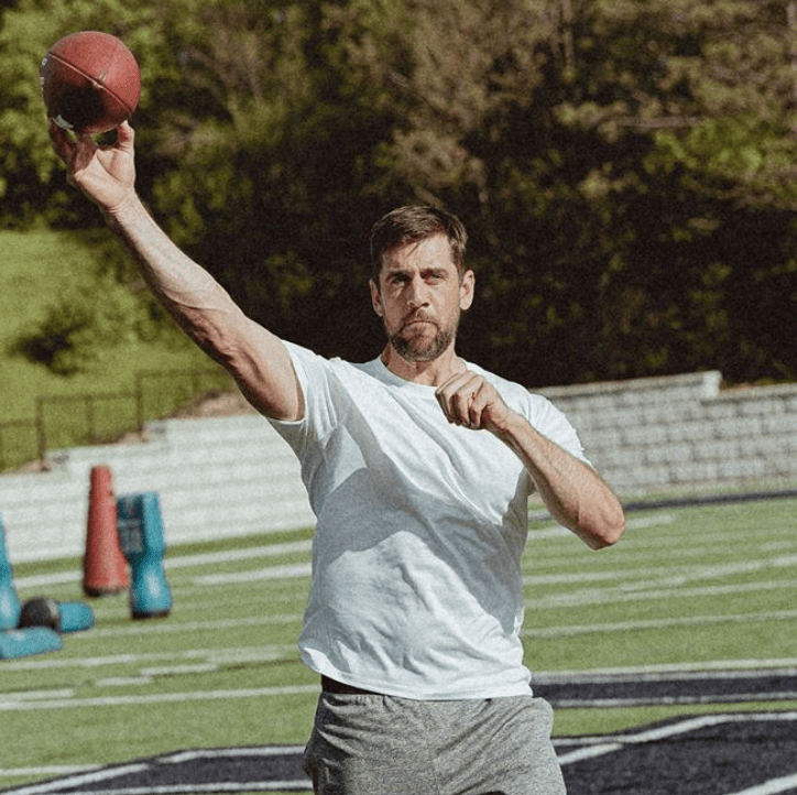 Aaron Rodgers practicing for a game