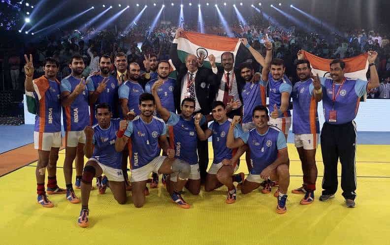 Anup Kumar and his National team after winning Kabaddi World Cup