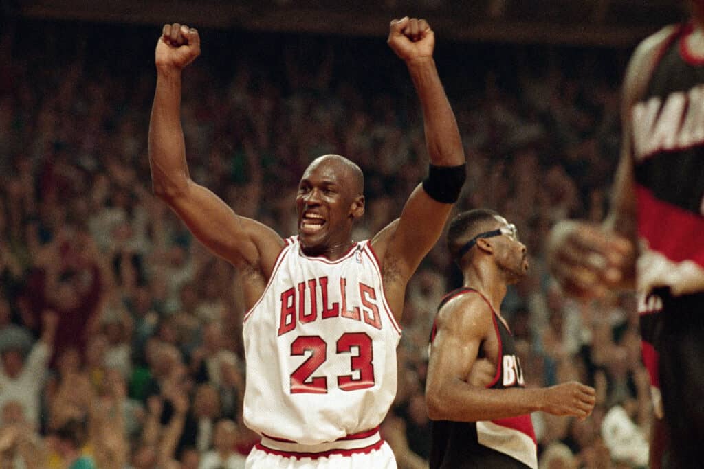 Michael Jordan celebrating after a shot