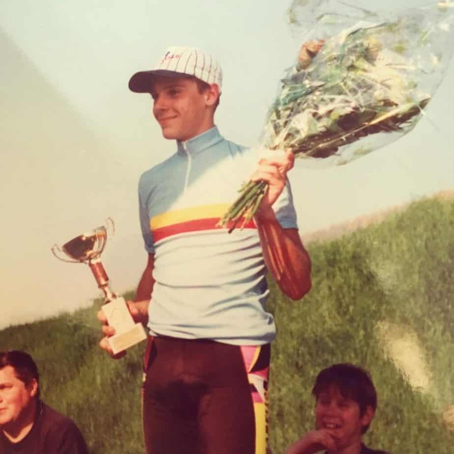 Philippe Gilbert with his trophy in his early days.