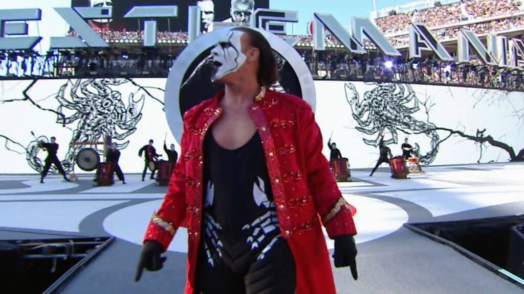 Sting makes his entrance at the WrestleMania