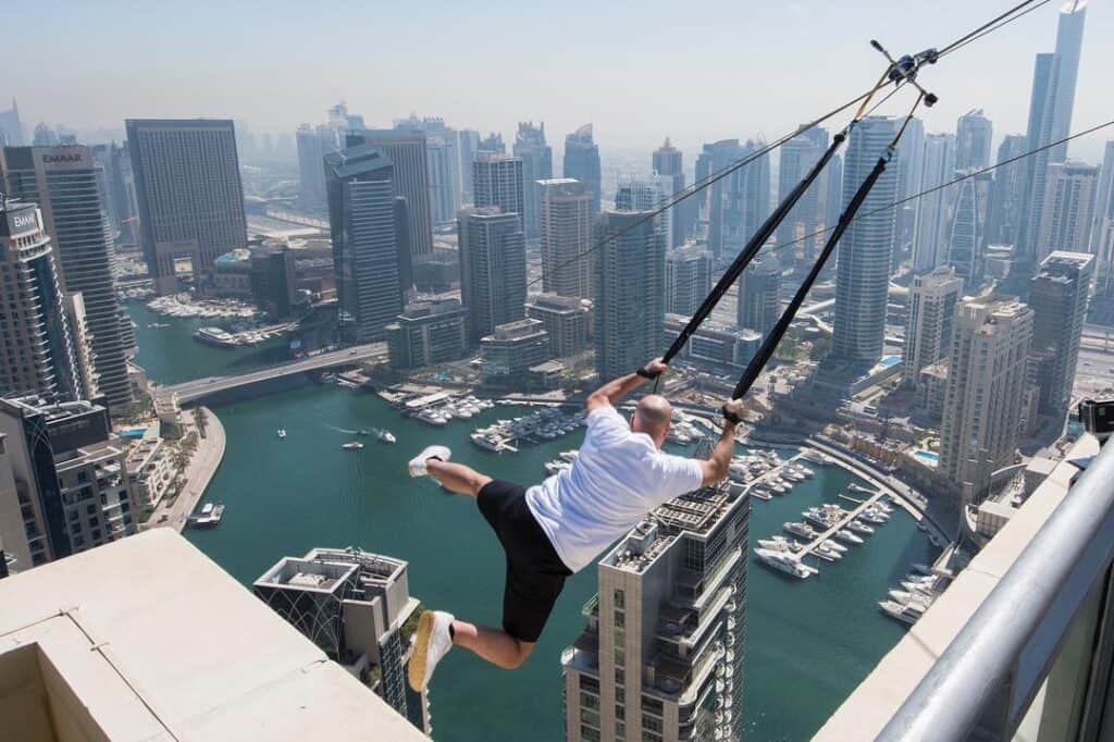 Damien Walters performing a stunt in Dubai