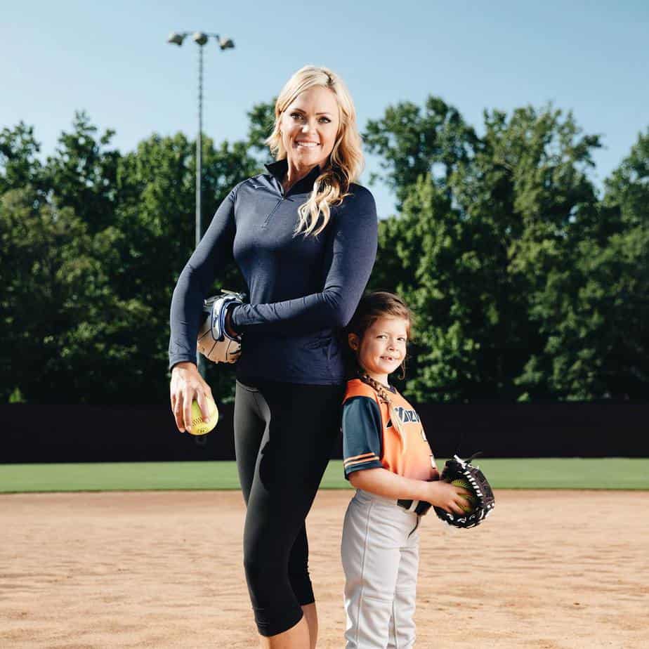 Jennie Finch with her daughter