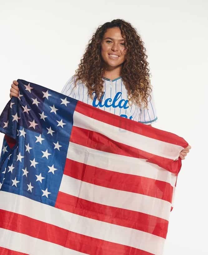 Rachel Garcia with the American flag.