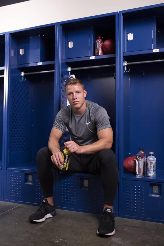 Christian Mccaffrey is endorsing the products.