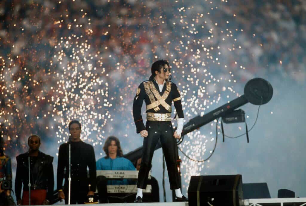 Michael Jackson staring at the crowd.