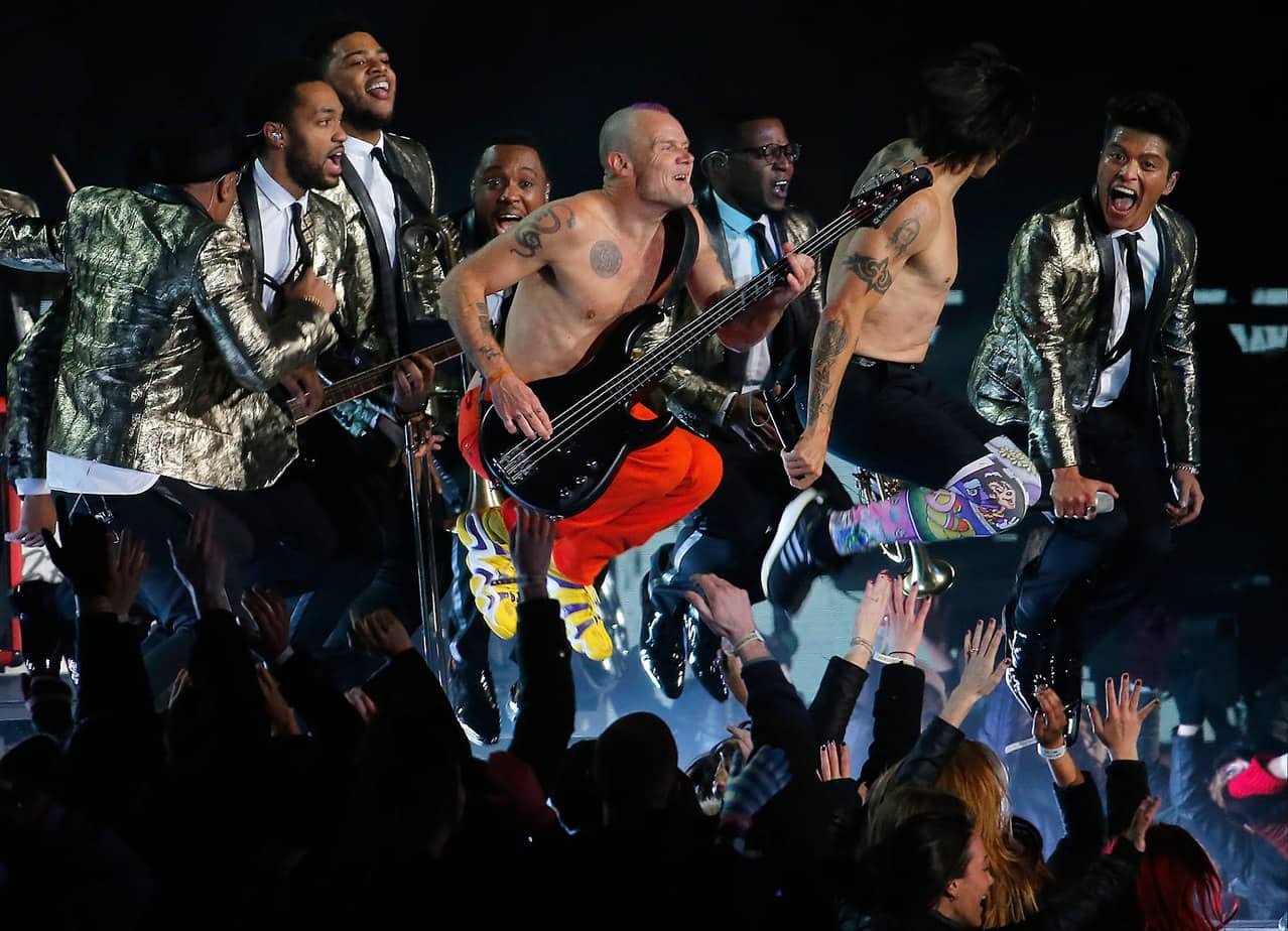 RHCP and Bruno Mars perform during the halftime show