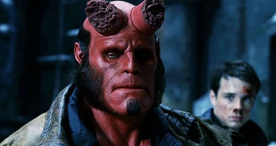 Ron Perlman in his movie character, Hellboy