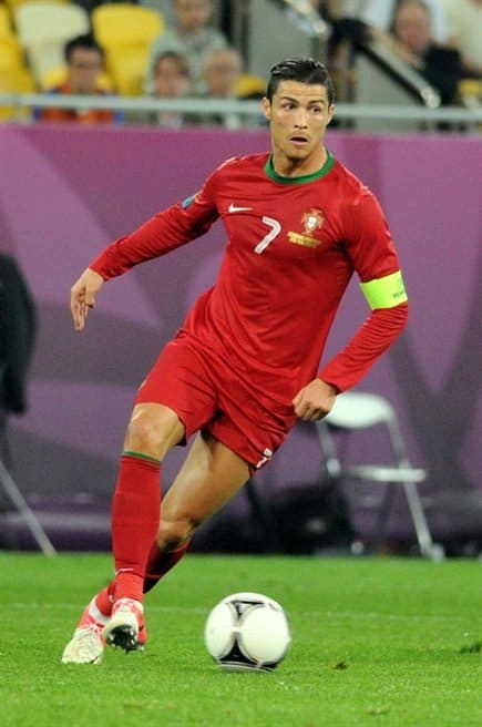 Cristiano ronaldo during his game on Portugese Jersey.
