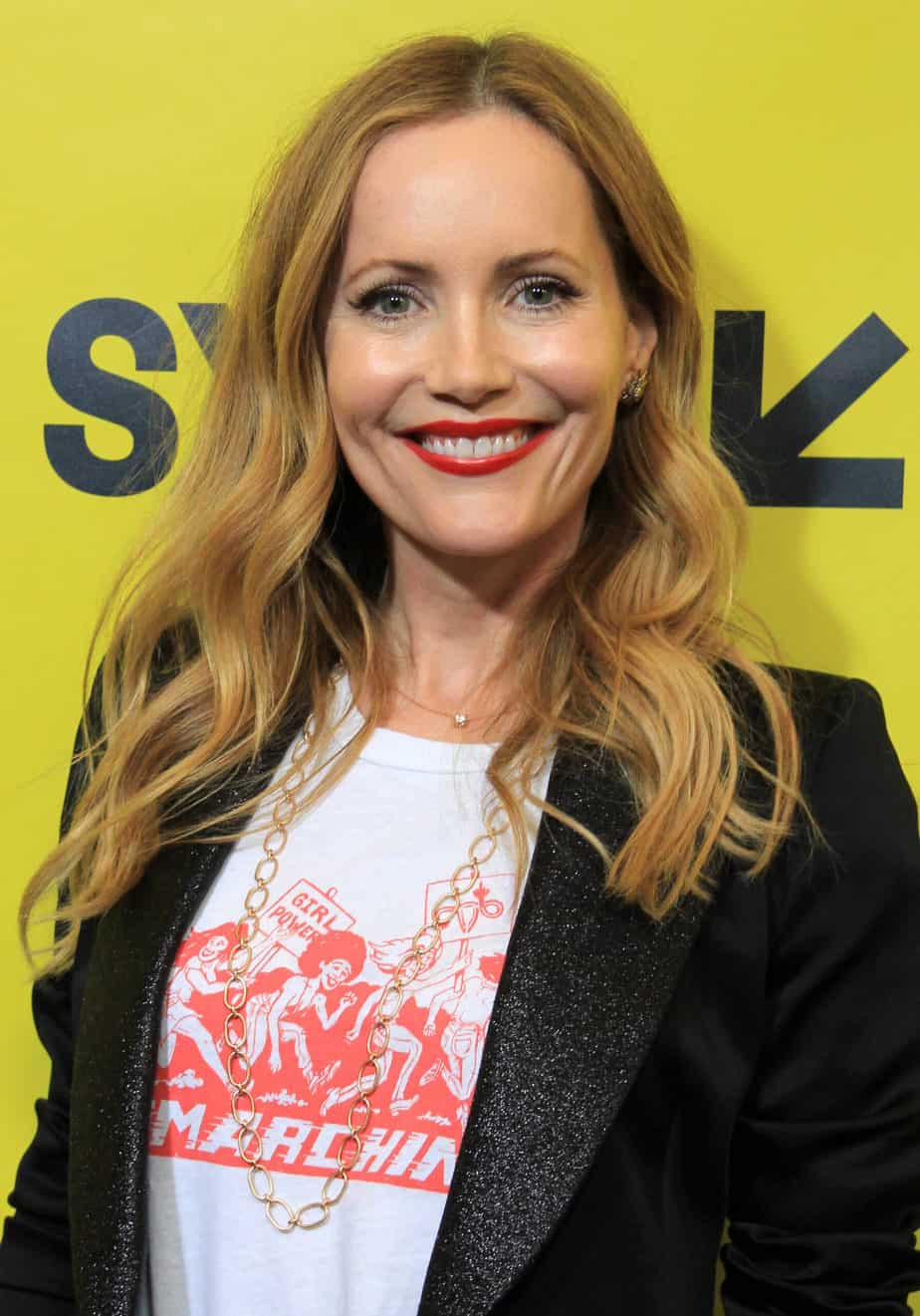 Leslie Mann with a wide smile.