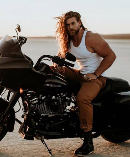 Brock O'Hurn on his Harley.
