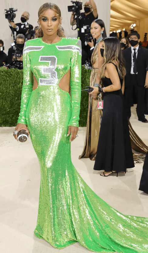Ciara paying a tribute to her husband during the 2021 Met Gala (Source: Vogue)
