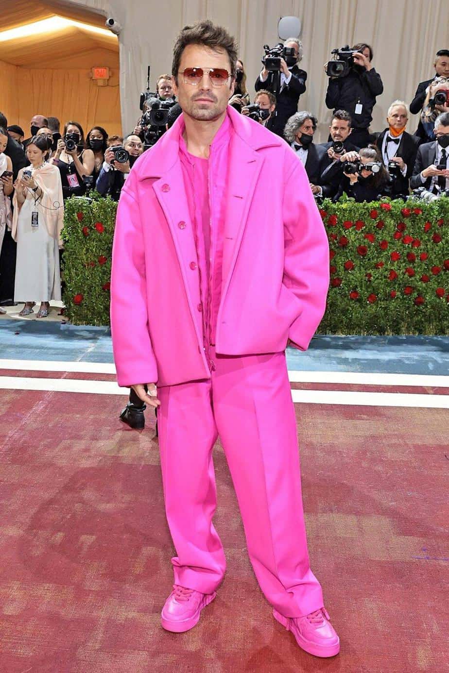 The Winter Soldier star was dressed in all pink at the 2022 Met Gala event (source Yahoo Life UK)
