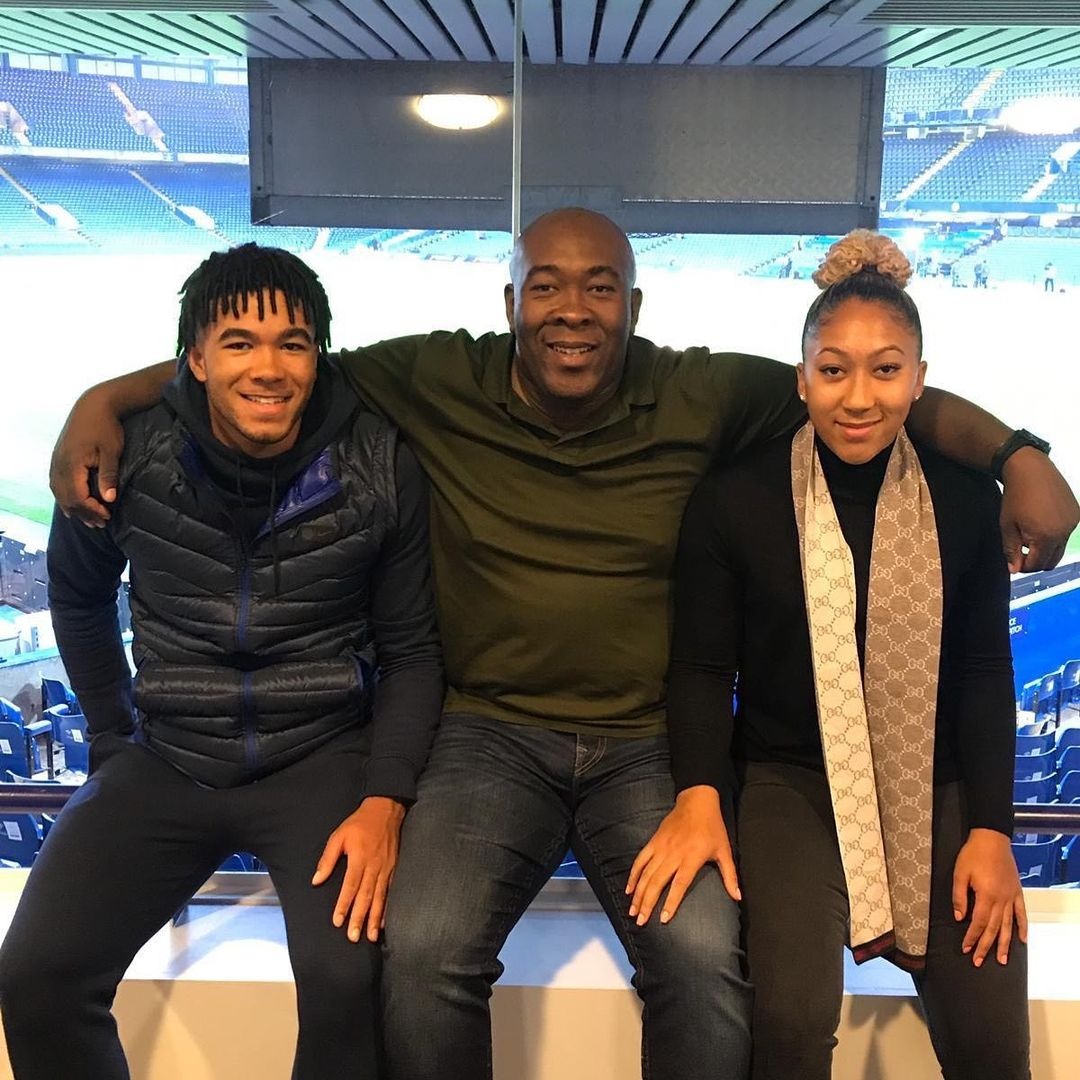 Reece James with his dad Nigel James and Sister Laura James