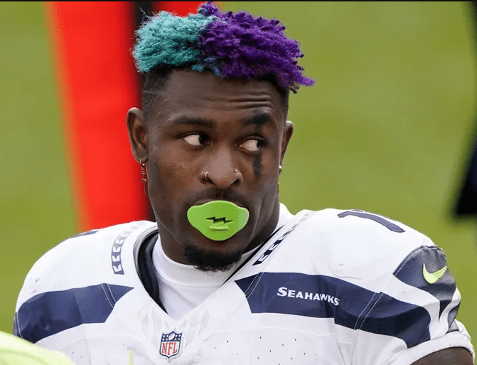 DK Metcalf with a Pacifier Mouthguard. 