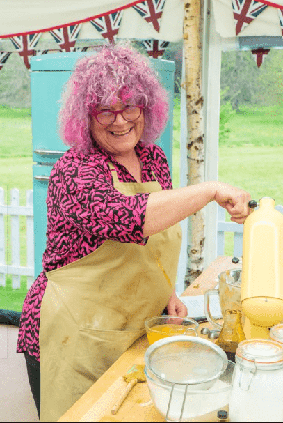 Carole baking in the Great British Bake Off tent