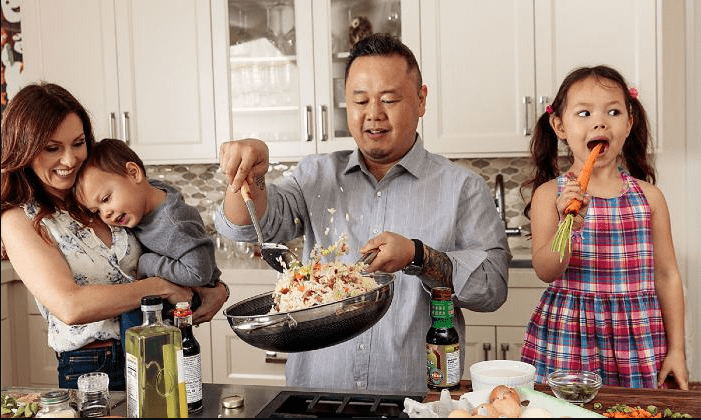Worl renowned chef, Jet Tila and his wife, Allison Tila, and their kids