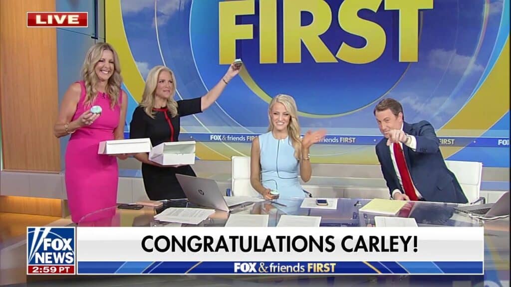 Carley Shimkus & husband Peter Buchignani reveal she’s pregnant with a boy live on Fox & Friends First