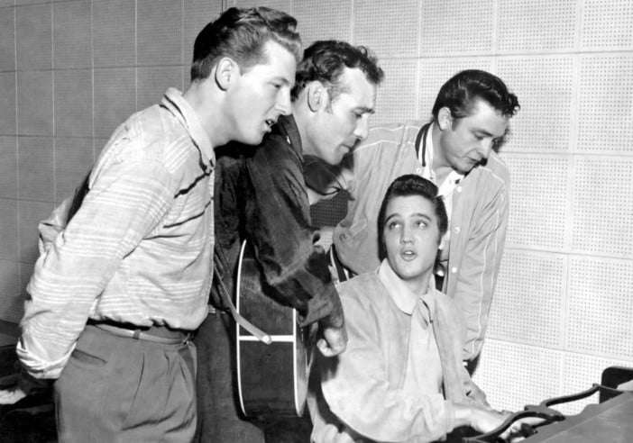 The Million Dollar Quartet. Elvis Presley, Johnny Cash, Jerry Lee Lewis and Carl Perkins in 1956.