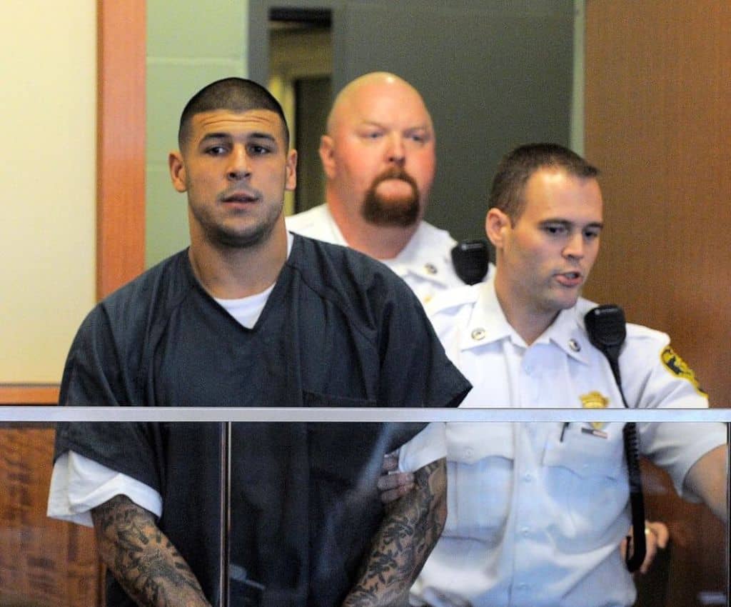 Aaron Hernandez at court during his hearing.